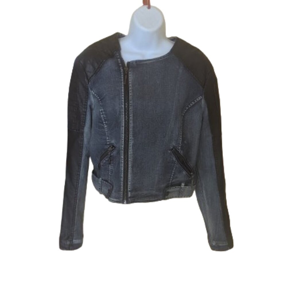 Demin Jean Jacket with Faux Leather Inserts Fits Small